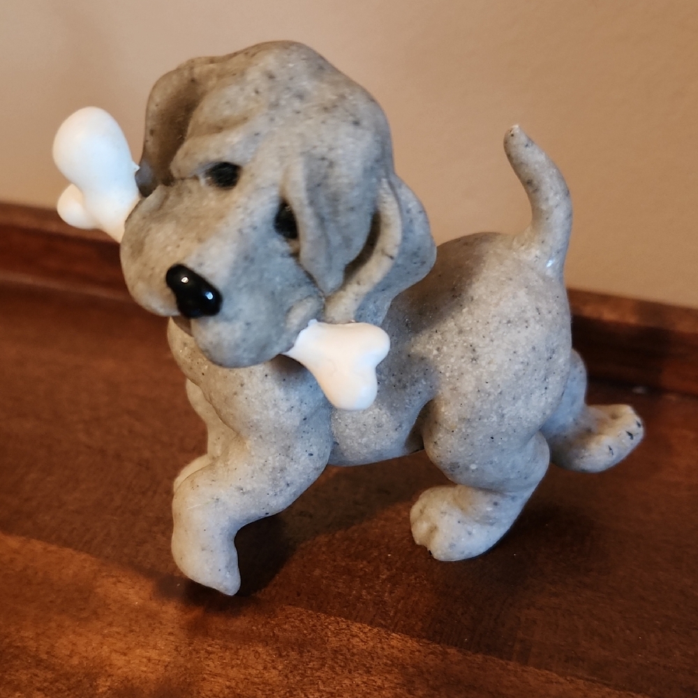 Quarry Critters Gray Dog Figurine with Bone